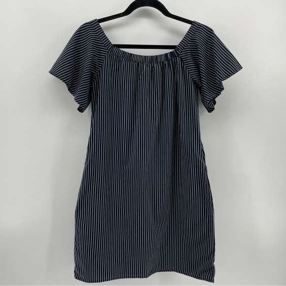 Banana Republic Dress Navy Blue Stripes Off-the-Shoulder XS - Picture 6 of 8